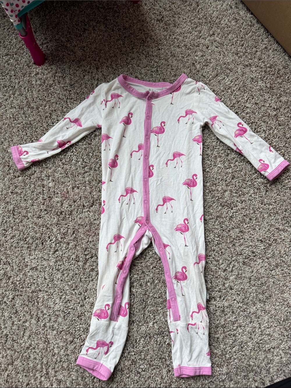 Kyte BABY White One-Piece Footie with Pink Flamingo Print